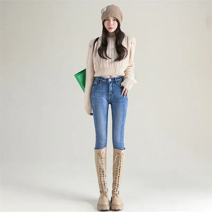 Women's Winter Plush Stretch Skinny Jeans