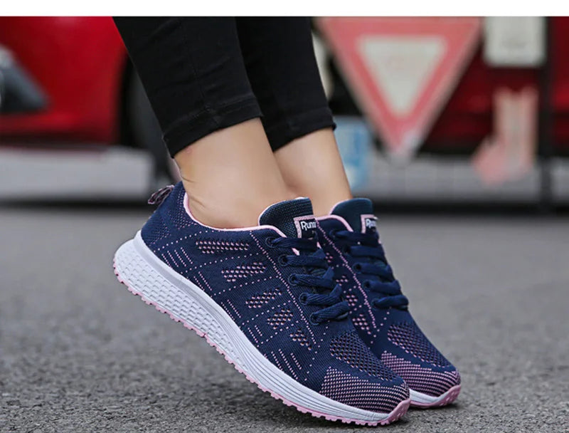 Women Breathable Mesh Flat Sneakers White