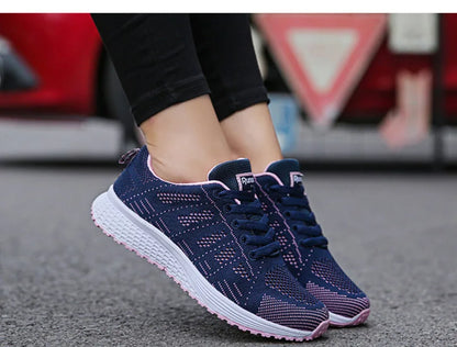 Women Breathable Mesh Flat Sneakers White