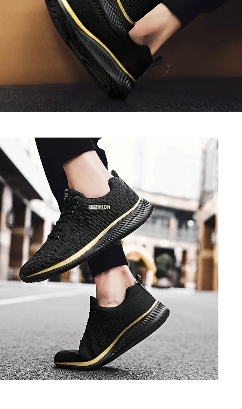 YRZL Black Knit Sneakers for Men Athletic Casual Shoes