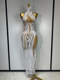 Elegant Women Long Dress with Pearl Sequins