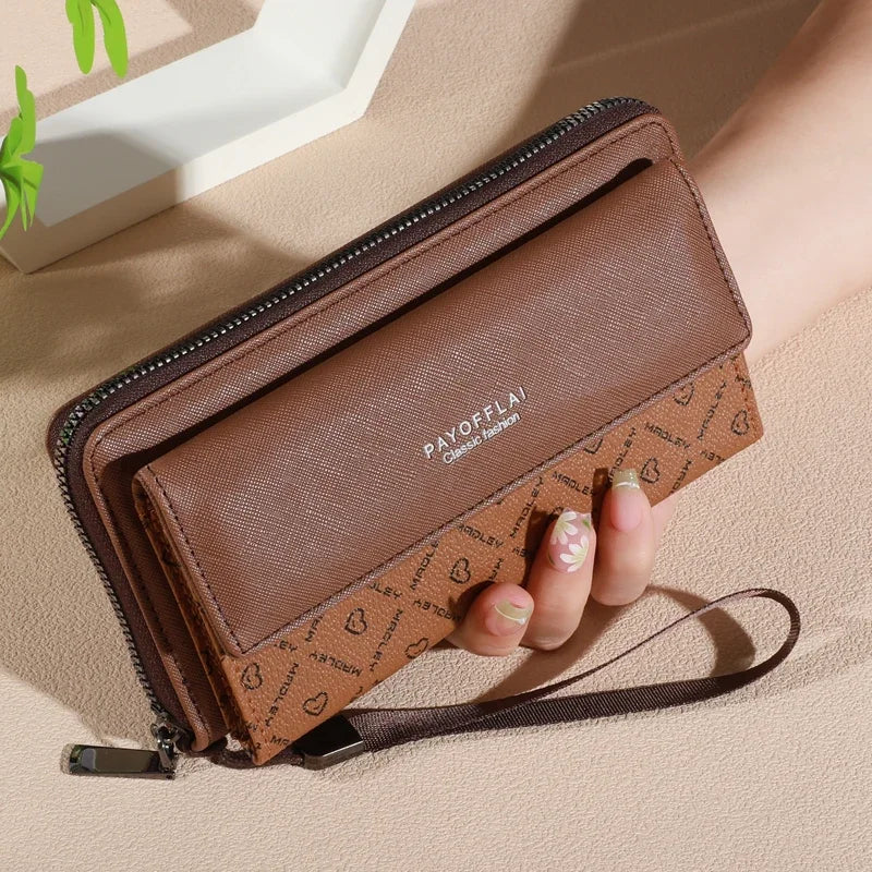 Men's Faux Leather Double Layer Wallet with Zippered Card Holder