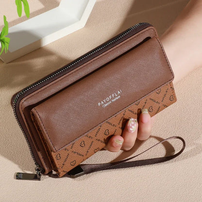 Men's Faux Leather Double Layer Wallet with Zippered Card Holder