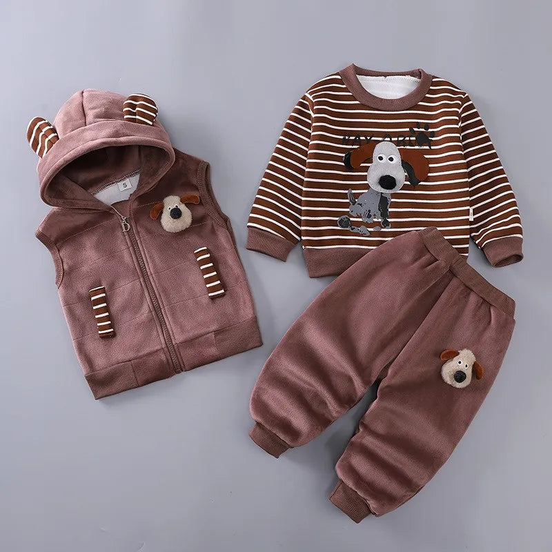 Baby Boys Cartoon Dog Fleece Vest Coat Pants Set