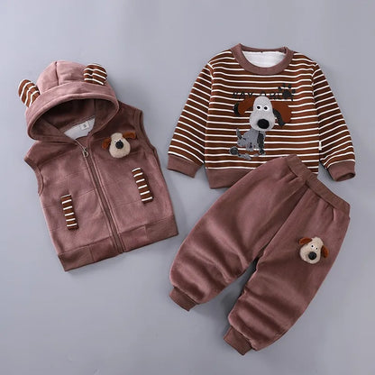 Baby Boys Cartoon Dog Fleece Vest Coat Pants Set