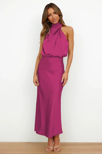 Elegant Silk Satin Sleeveless Long Dress for Women