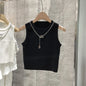 Striped Knit Sleeveless Waistcoat for Women