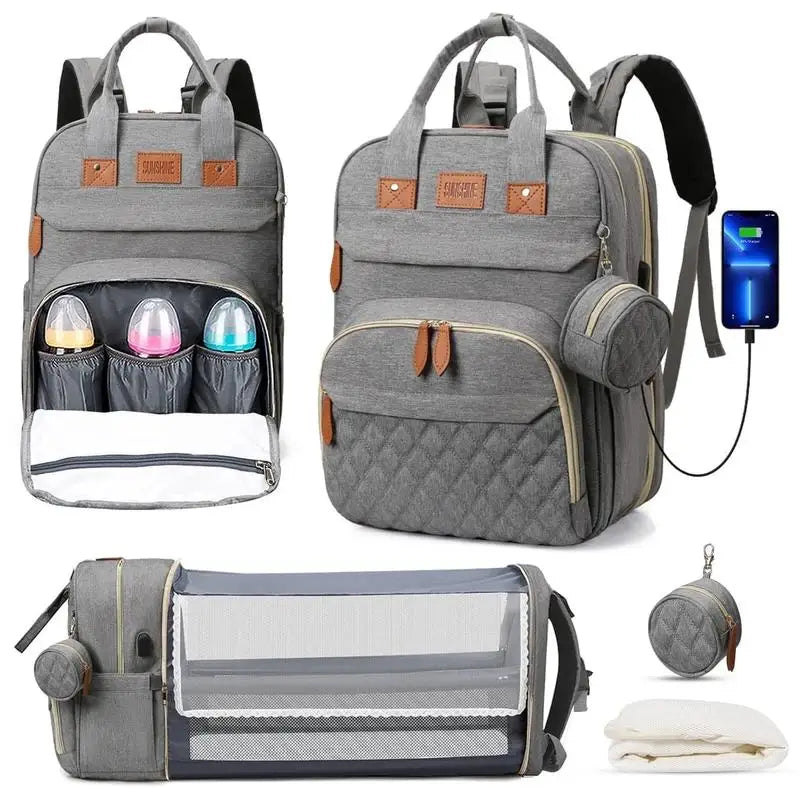 3 In 1 Waterproof Diaper Bag Backpack with USB Charge