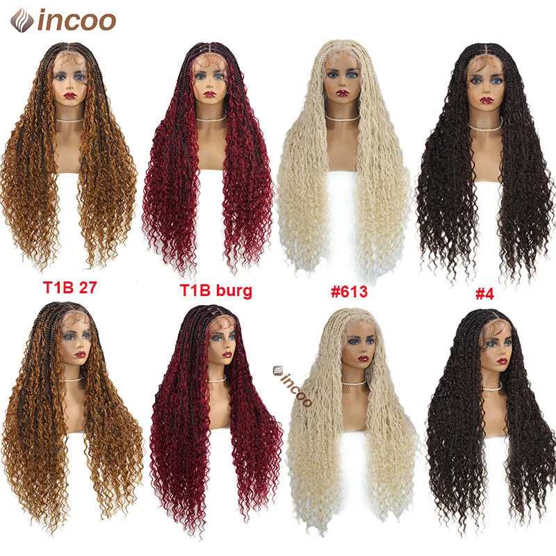 Boho Box Braided Curly Hair Full Lace Wig Burgundy