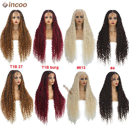Boho Box Braided Curly Hair Full Lace Wig Burgundy