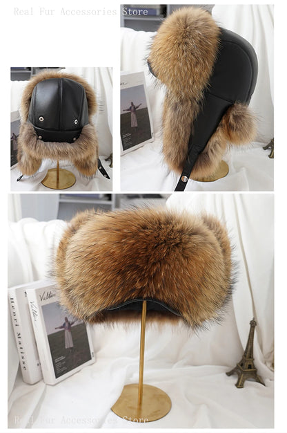 Men's Real Silver Fox Fur Bomber Hat