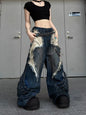 Vintage Distressed Wide Leg Cargo Jeans for Women