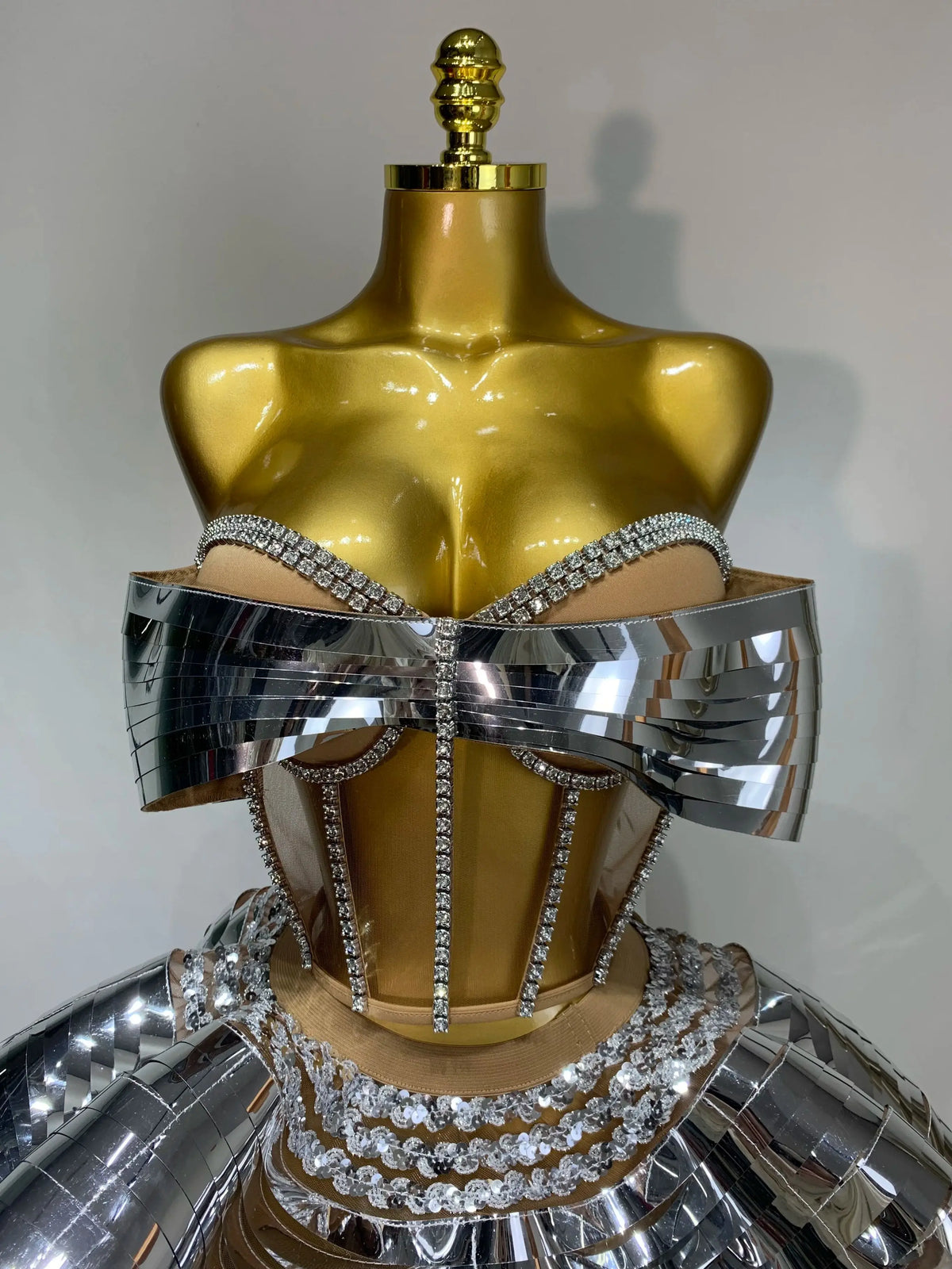 Women Silver Sequins Two Piece Stage Costume