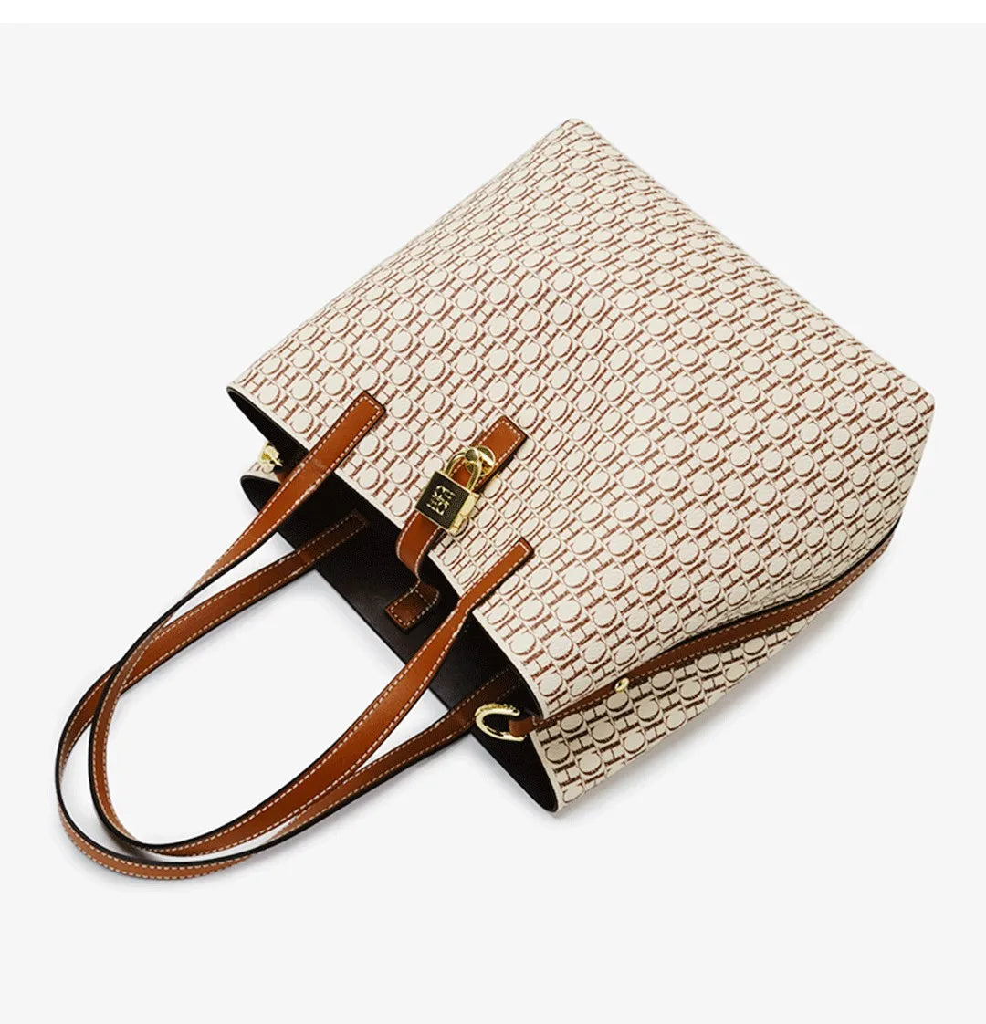CH Women Monogram Print Shoulder Bag Large Capacity