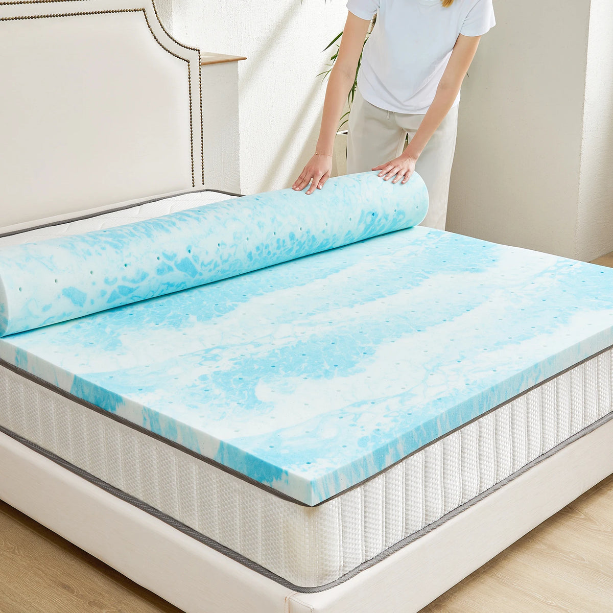 JHK Queen Size Memory Foam Mattress Topper Cooling Gel
