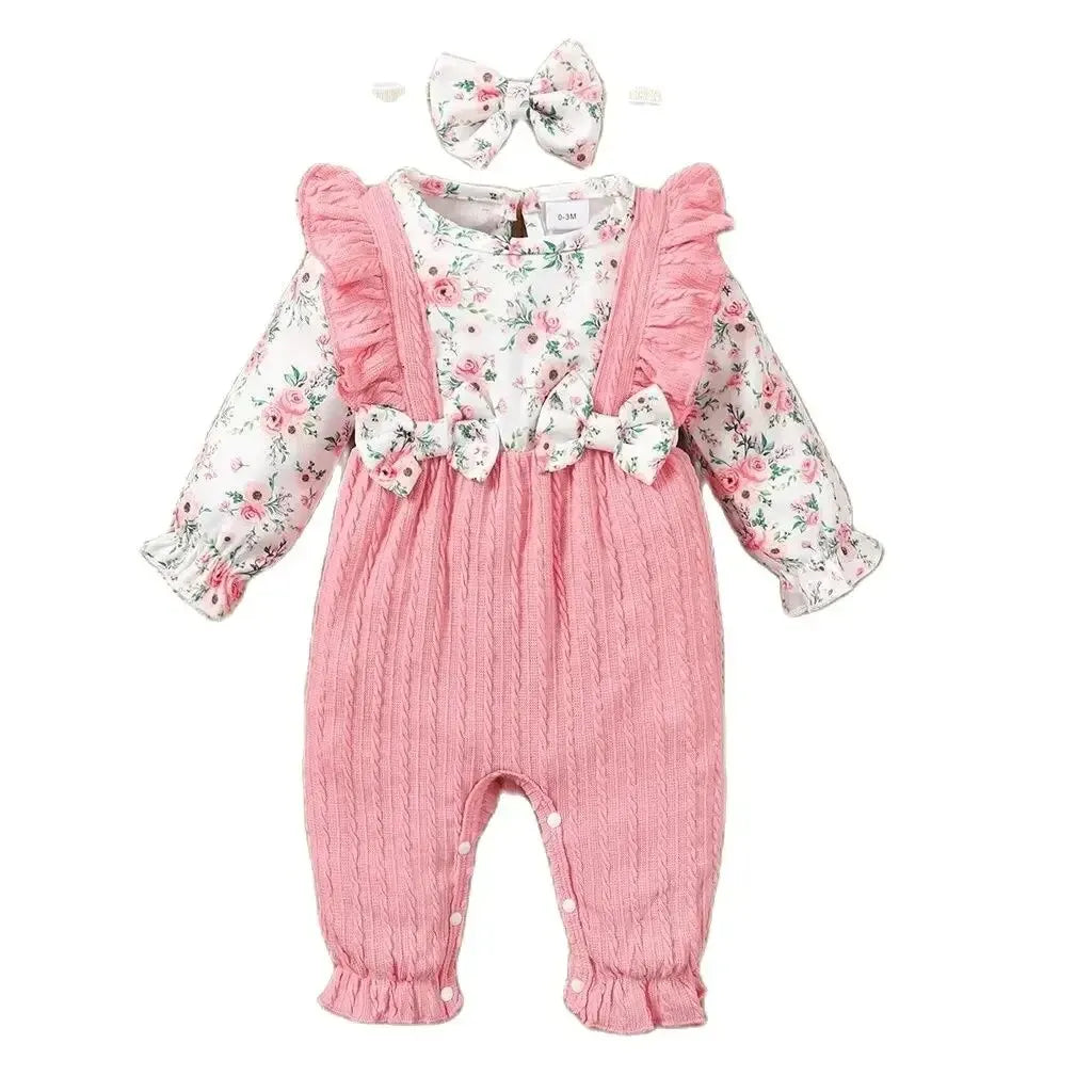 Floral Long Sleeve Baby Girl Romper with Headband