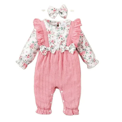 Floral Long Sleeve Baby Girl Romper with Headband