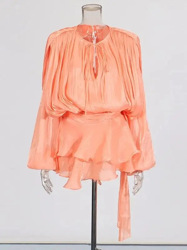 TWOTWINSTYLE V Neck Long Sleeve Mini Dress for Women