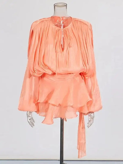 TWOTWINSTYLE V Neck Long Sleeve Mini Dress for Women