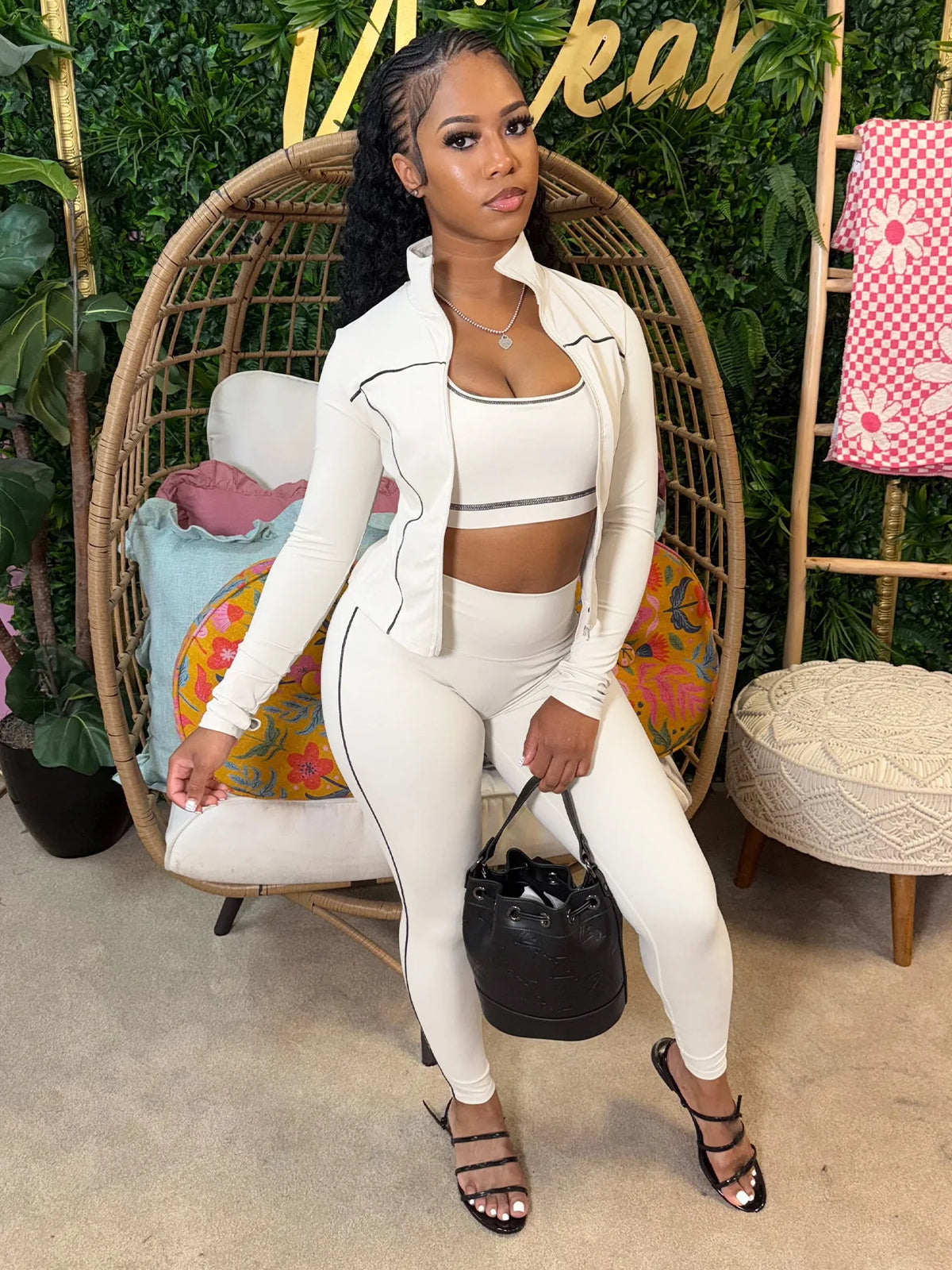 Weird Puss Women 3 Piece Tracksuit Set with Zipper Jacket