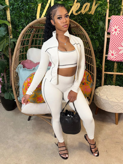 Weird Puss Women 3 Piece Tracksuit Set with Zipper Jacket