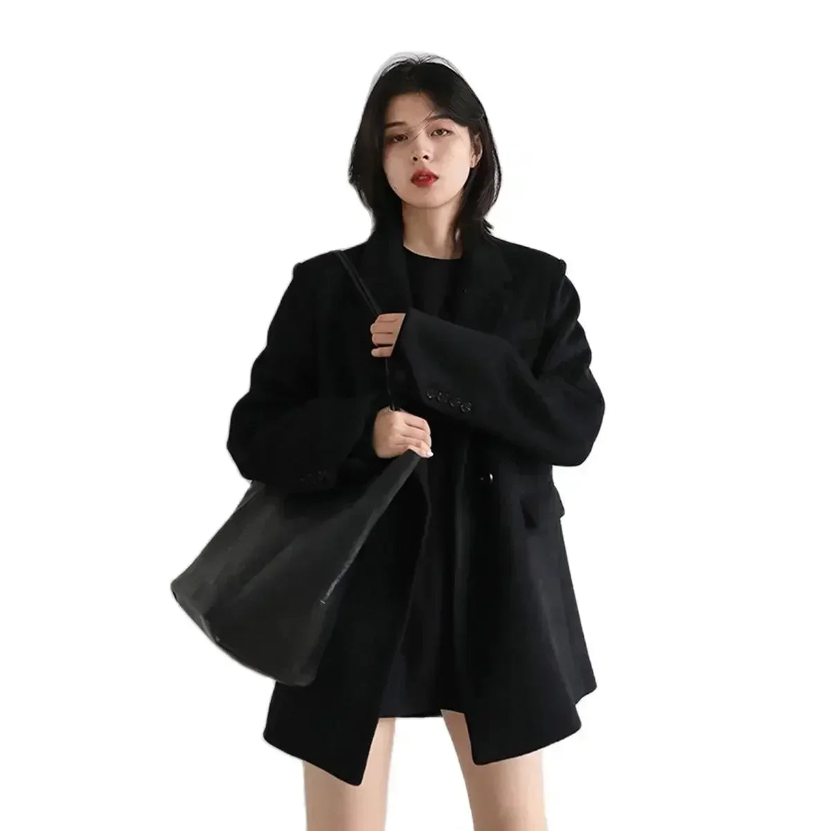 Wool Blend Mid Long Blazer Coat for Women