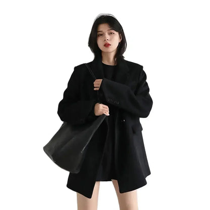 Wool Blend Mid Long Blazer Coat for Women