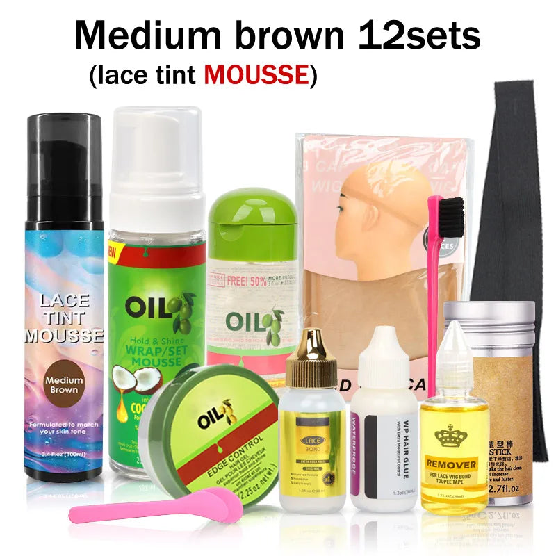 12Pcs Wig Installation Kit with Hair Mousse and Glue