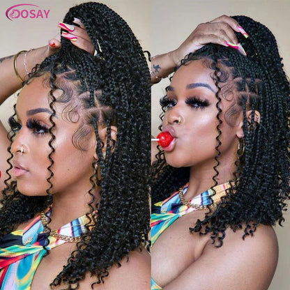 Short Bohemian Curly Braided Lace Front Wig 12 Inch