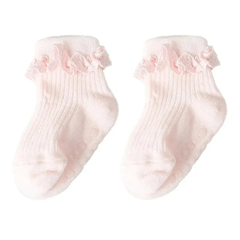 Cotton Lace Socks for Toddler Girls Non-slip Half Knee