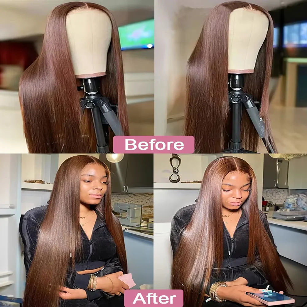 Bone Straight Lace Frontal Wig Chocolate Brown 18-46 Inch