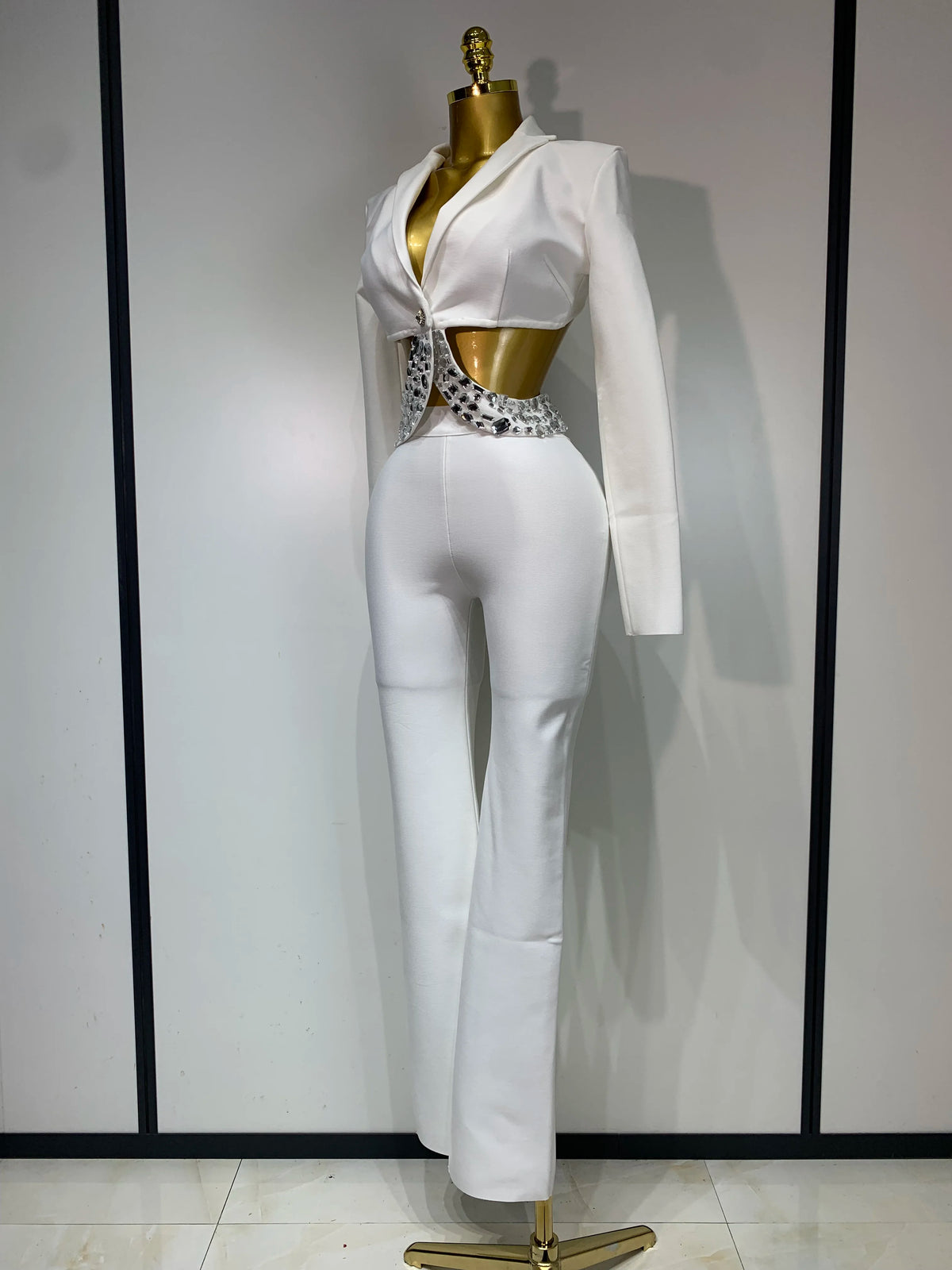 Women Beaded Bodycon Two Piece Pants Set