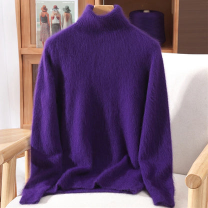 Mink Fur High Collar Pullover Sweater for Women