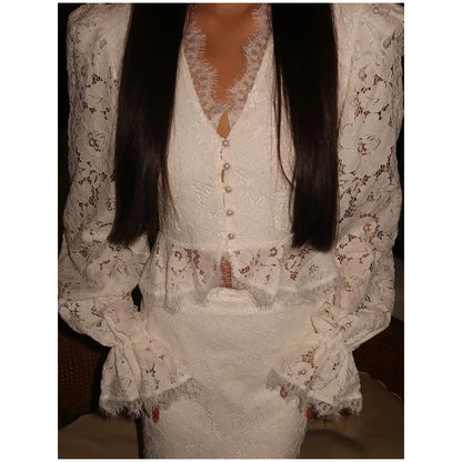 Women White Lace Trim Corset Mini Dress