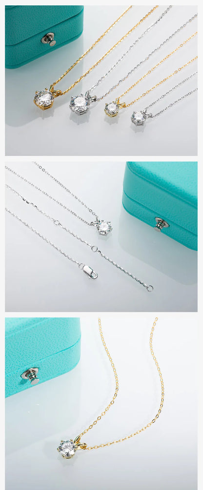 D Color Moissanite Diamond Pendant Necklace 18K Gold Plated