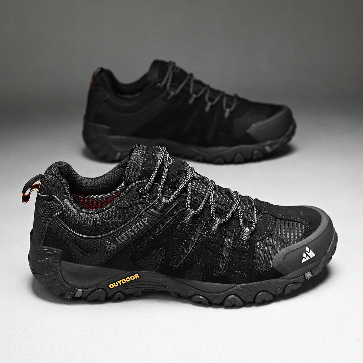 HIKEUP Men's Suede Leather Hiking Shoes Black Gray Khaki