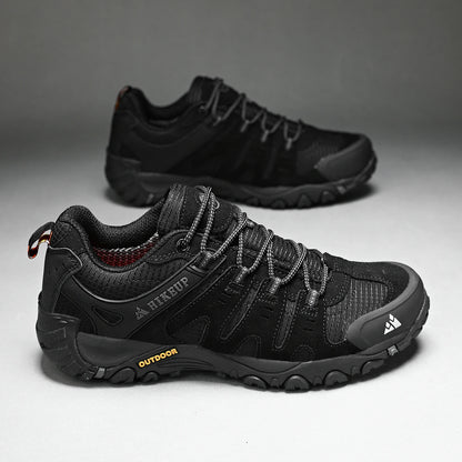 HIKEUP Men's Suede Leather Hiking Shoes Black Gray Khaki