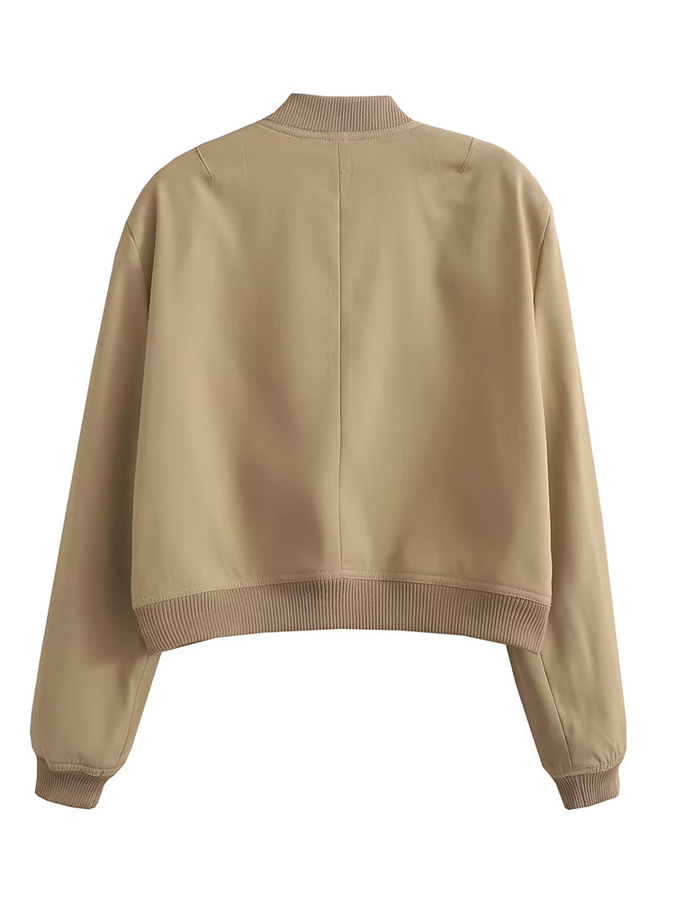 Willshela Women Solid V-Neck Bomber Jacket