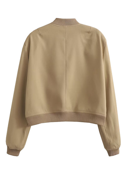 Willshela Women Solid V-Neck Bomber Jacket