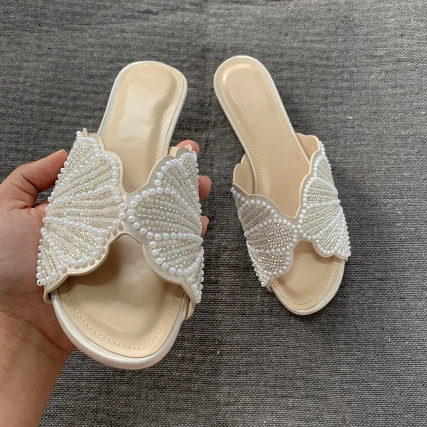 Luxury Faux Pearl Summer Flat Sandals for Women