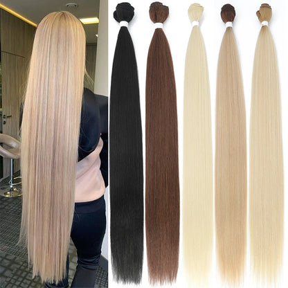 Bone Straight Synthetic Hair Bundles Yaki Weaving