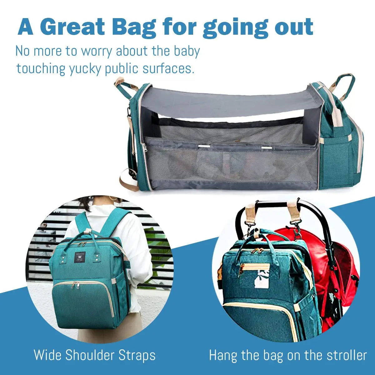 3 In 1 Waterproof Diaper Bag Backpack with USB Charge