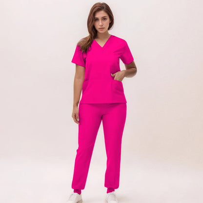 Stretchy V-Neck Nurse Scrub Set Jogger Pants