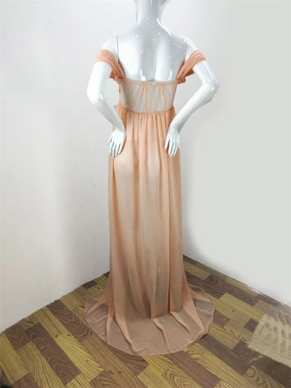 Maternity Lace Chiffon Front Split Dress in Coral Color