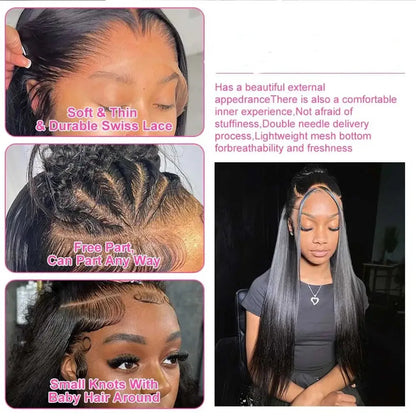 Straight Human Hair Lace Front Wig 250% Density Transparent