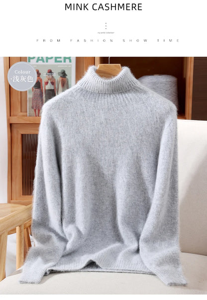 Mink Fur High Collar Pullover Sweater for Women