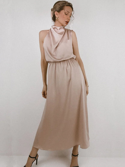 Elegant Silk Satin Sleeveless Long Dress for Women