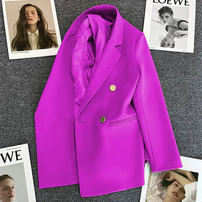 Women Double-Breasted Blazer Casual Suit Jacket