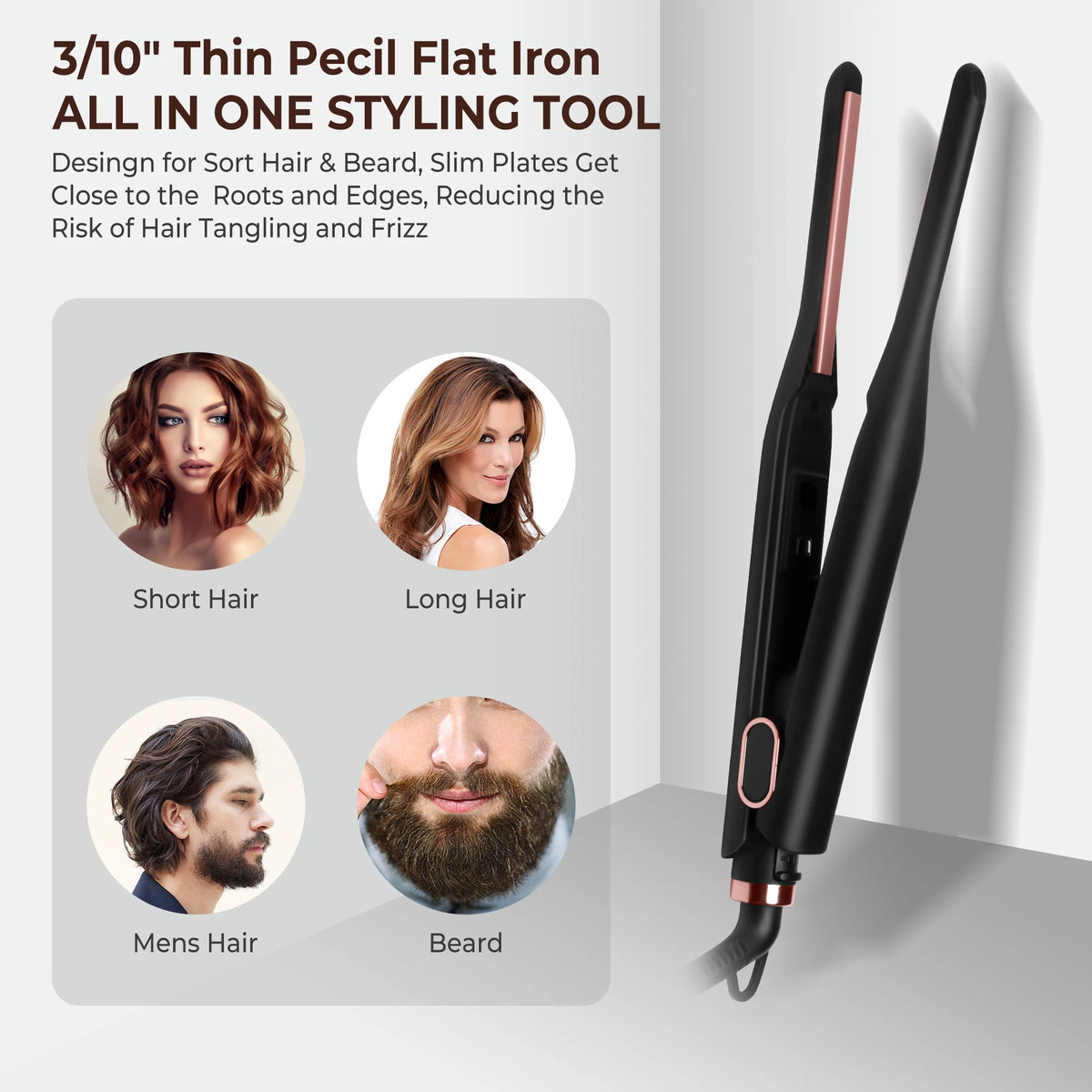 Small Flat Iron for Short Hair, Temperature Adjustable