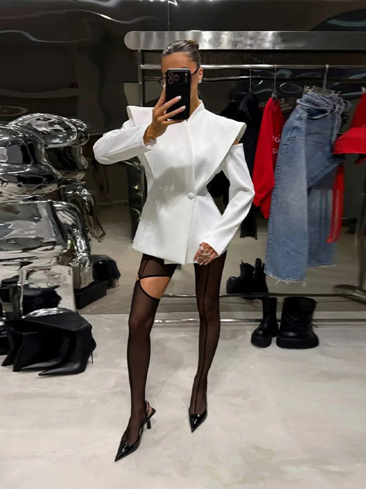 Cold Shoulder Blazer Double Breasted Women Jacket